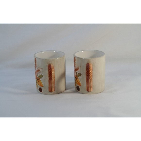 Asia Master Group Stonelite Clay Mug Lot Of 2 Fall Harvest Wheat Shaped Handle - Picture 2 of 11